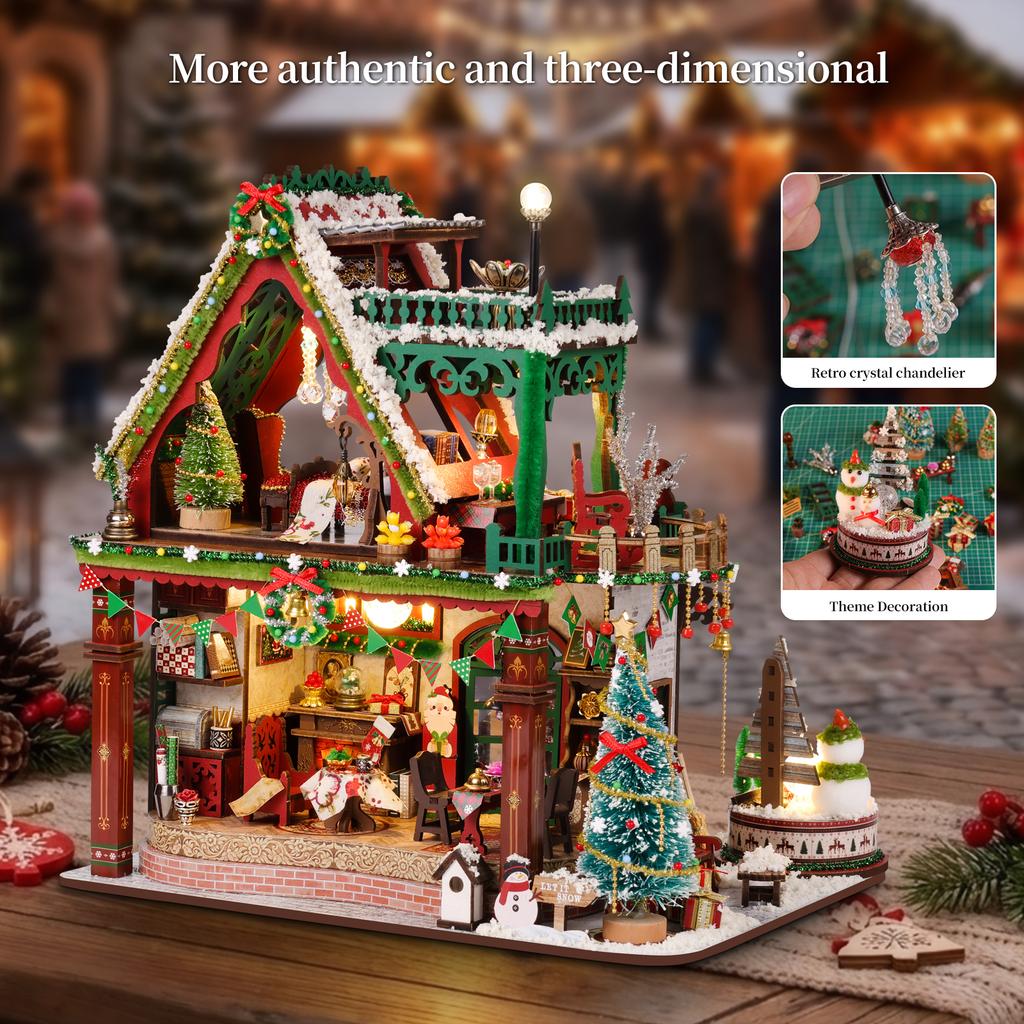 Christmas Doll House Wooden Miniature Kit Furniture Litht Dollhouse Furniture Handmade Model Assembly Toys Case Birthday Giftsr