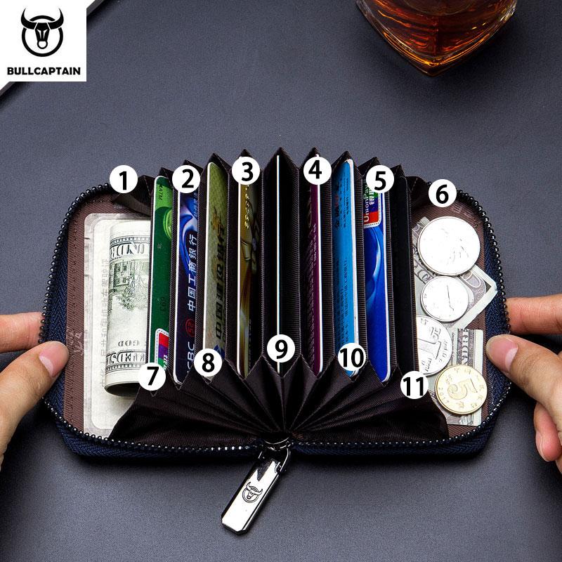 BULLCAPTAIN Leather Credit Card ID Card Holder Wallet Wallet Men Fashion Rfid Card Holder Wallet Business Card Holder Bag