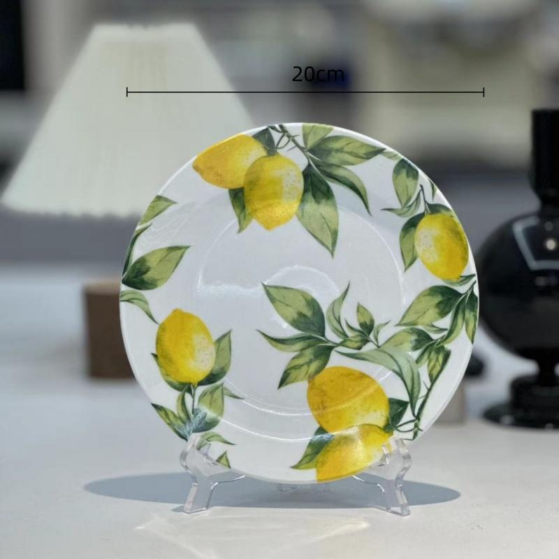Lemon Pattern Porcelain Plate Ceramic Bowl Hand-painted Round Dinner Plate Fruit Dish Kitchen Plates Japanese Dishes
