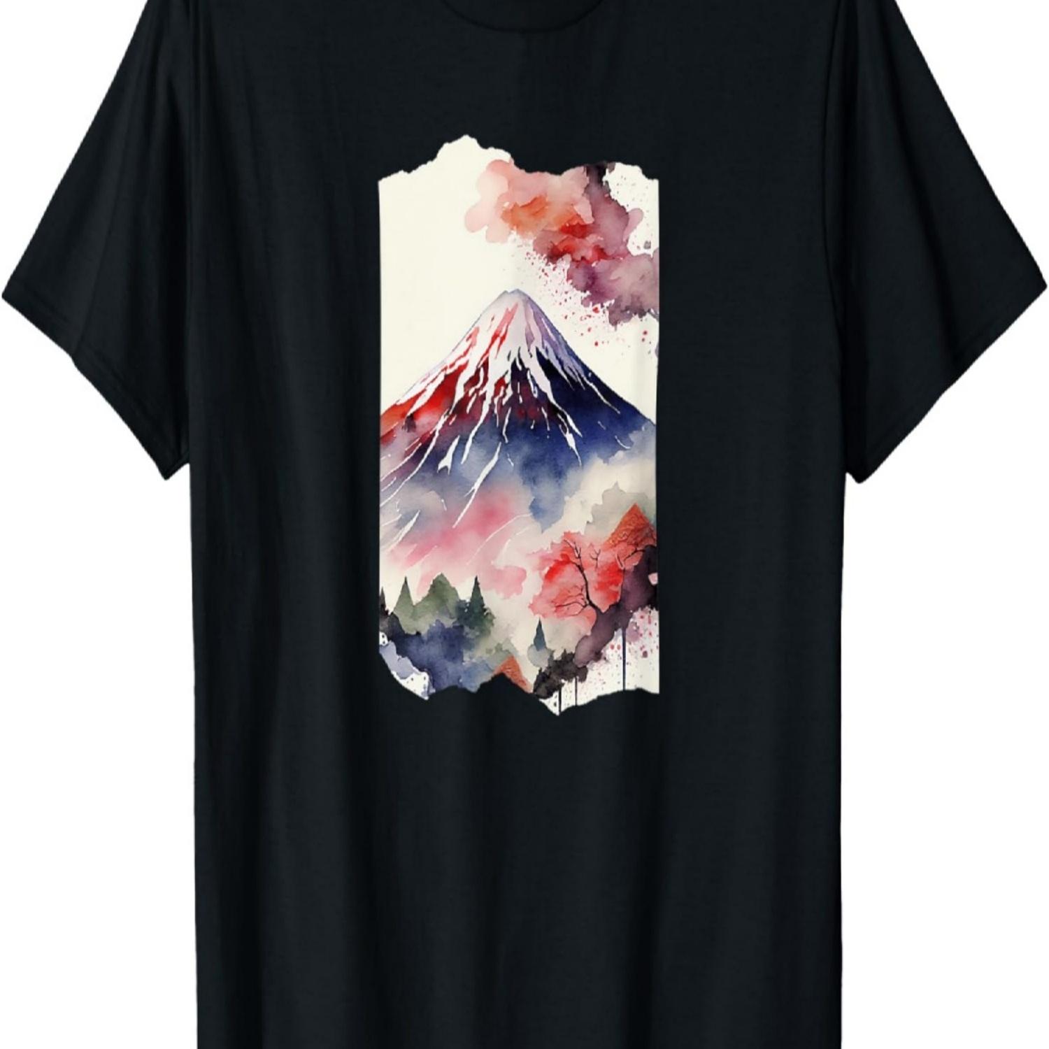 Mount Fuji Cherry Blossoms Japan Watercolor T-Shirt(2) S