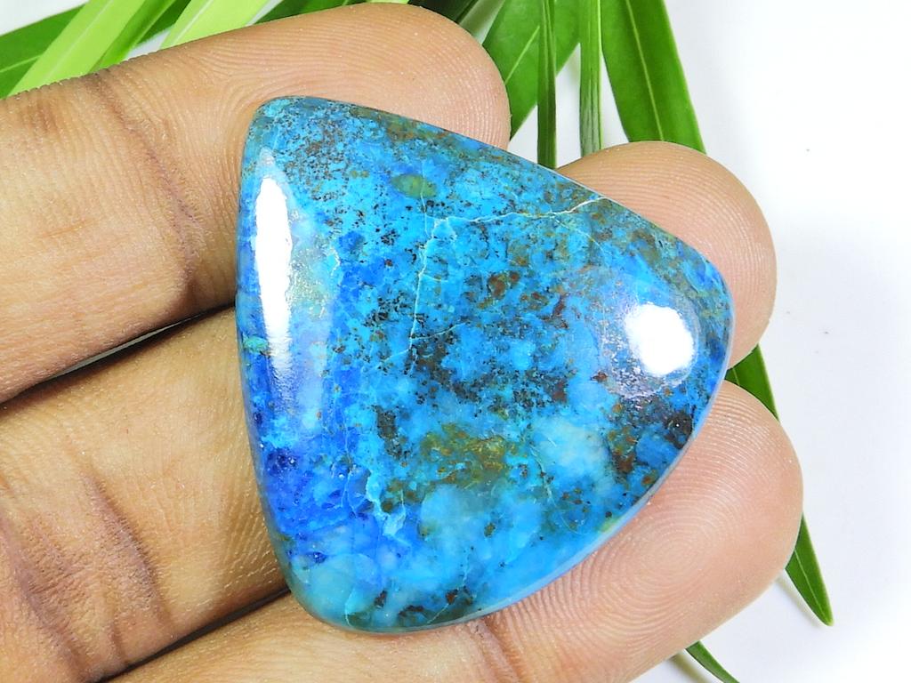 49Cts. AA++ Natural Azurite Crystal Pear Cabochon Loose Gemstone 31X34X05 MM SK-621
