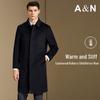 Antonio Men's Long Cashmere Wool Blend Overcoat with Rabbit Fur Liner