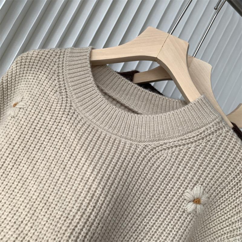 Γυναικείο Ρετρό Κεντημένο Φλοράλ Πουλόβερ για Φθινόπωρο και Χειμώνα, Χαλαρό και Άνετο Στυλ, Υψηλής Ποιότητας Κορεατικό Πλεκτό