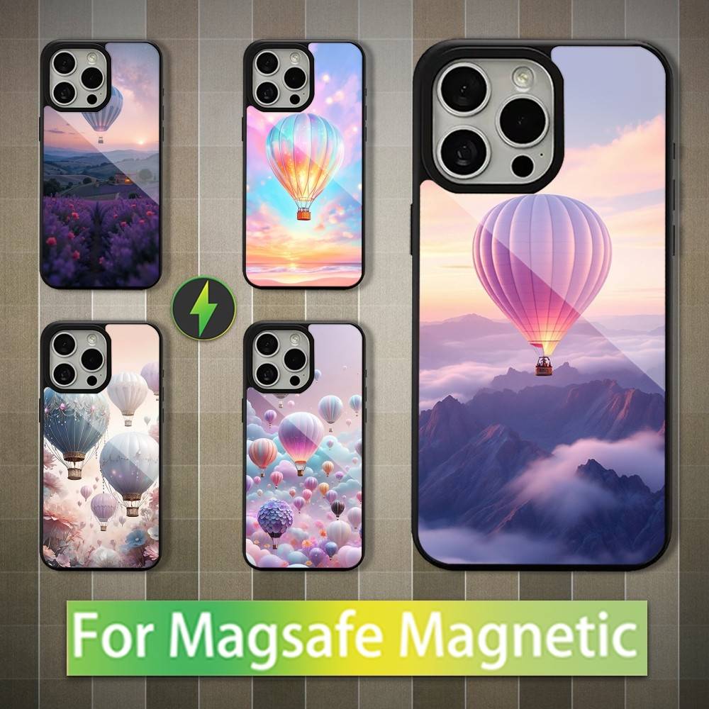 Romantic Hot Air Balloon Case For iPhone 13,12,11,16,15,17,14,Pro,Max,Plus,Mini, For Magsafe,Magnetic Wireless Charging