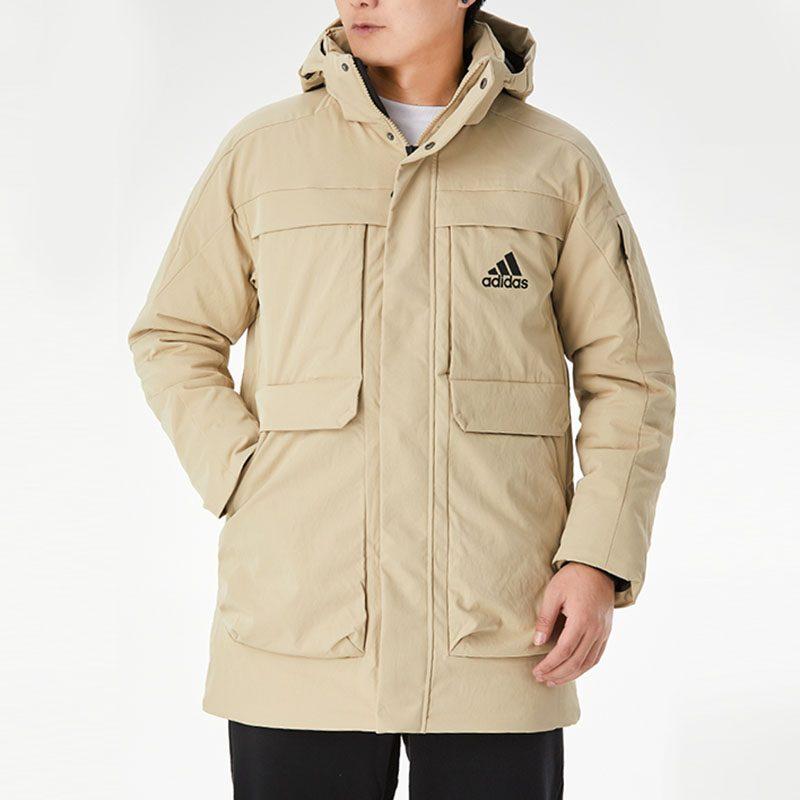 Adidas Down Jackets Men's Khaki Hooded Moderate Other GN9837
