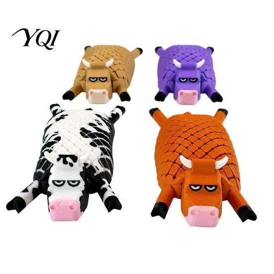 Handheld Stress Relief Toys 3D Printed Cow Fidget Toy, Flexible Cattle Cartoon Figurine Bendable Animal for Desktop Decoration