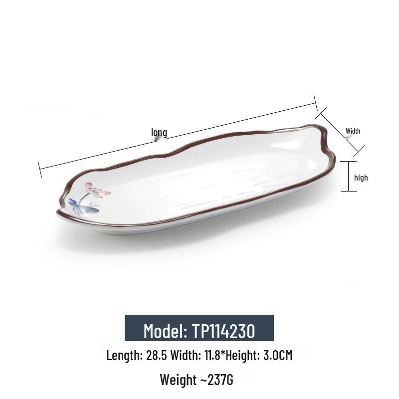 Melamine Rectangular Imitation Porcelain Plate for Sushi, BBQ, Cold Dishes - Commercial Use.
