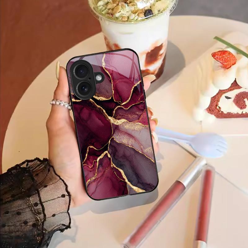 Wine Red Gold Foil Marble Pattern Phone Case Suitable for iPhone 17 16 15 14 13 12 11 Pro Max Plus Shockproof Back Cover