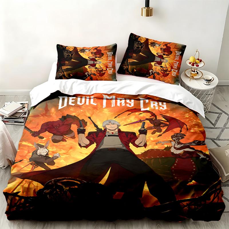 Devil May Cry 3-teiliges Set Perfekt für Schlafzimmergebrauch Bequemes Bettwäsche-Set enthält einen Bettbezug und zwei Kissenbezüge Ideales Geburtstags- oder Weihnachtsgeschenk