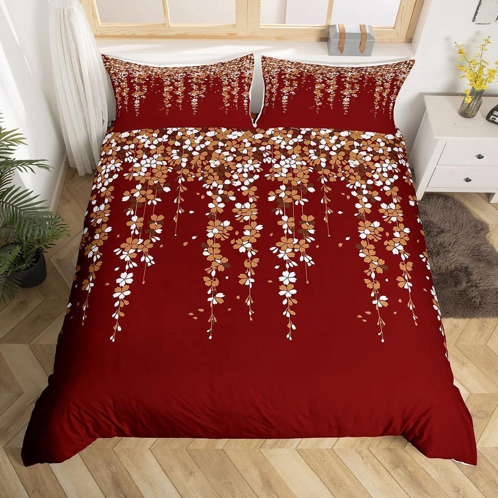 Frische Botanische Florale Bettwäsche Set Queen Größe Für Kinder Erwachsene Bauernhausstil Blätter Blume Zweig Bettbezug Kissenbezüge Deko