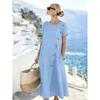 European Summer New Design Temperament Age-reducing Round Neck Button Pocket Holiday Dress Women