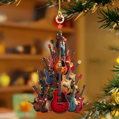 1/2 piezas de adornos de guitarra para árbol de Navidad, colgantes de acrílico con cordón, instrumento musical de guitarra fácil de colgar