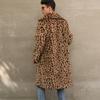 Herren Leopard Print Kunstpelz Trenchcoat Revers Mittellang Warmer Wintermantel