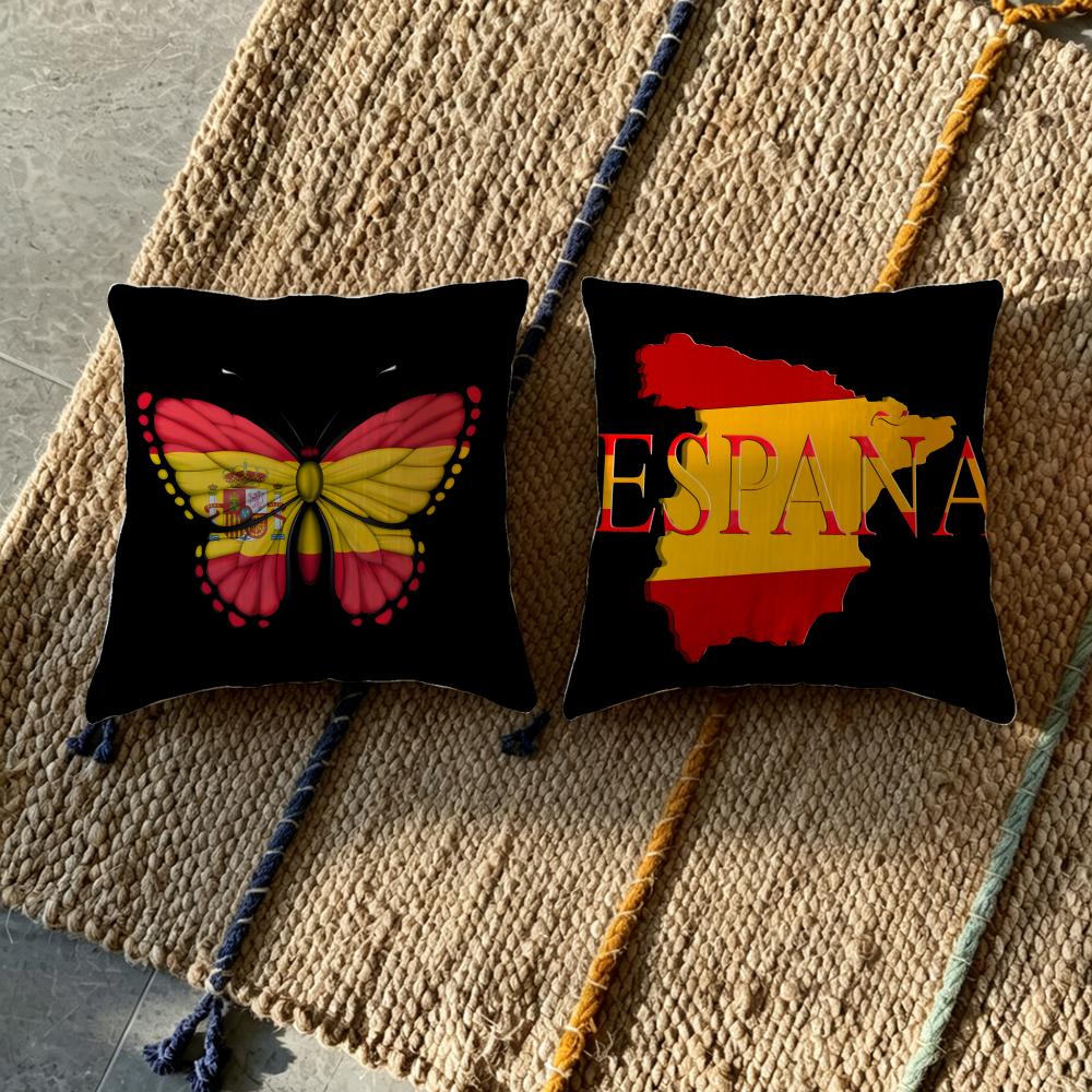 Cushion Cover Cushion Cover Pillowcase, Anti-Mite Invisible Zipper, Linen Sofa Cushion S-Spain Flag