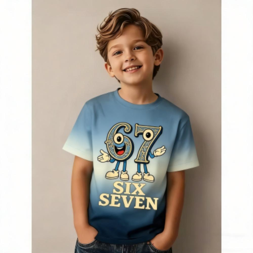 Fun Cartoon 67 Six Seven Multicolored Print Kids T-Shirts Summer Street Short-Sleeve Outdoor Casual Tops for Boy and Girl's Tees Top