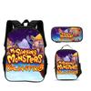 Zaino My Singing Monsters, astuccio, borsa del ghiaccio, Set 3 Pezzi gioco, stampa cartone animato, asilo, scuola primaria, ragazzi e ragazze