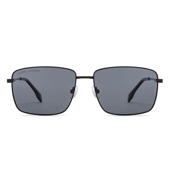 John Jacobs | Black - Grey | Full Rim Rectangular Stylish | Polarized and 100% UV Protected | Men & Women | Extra Wide | JJ S15862