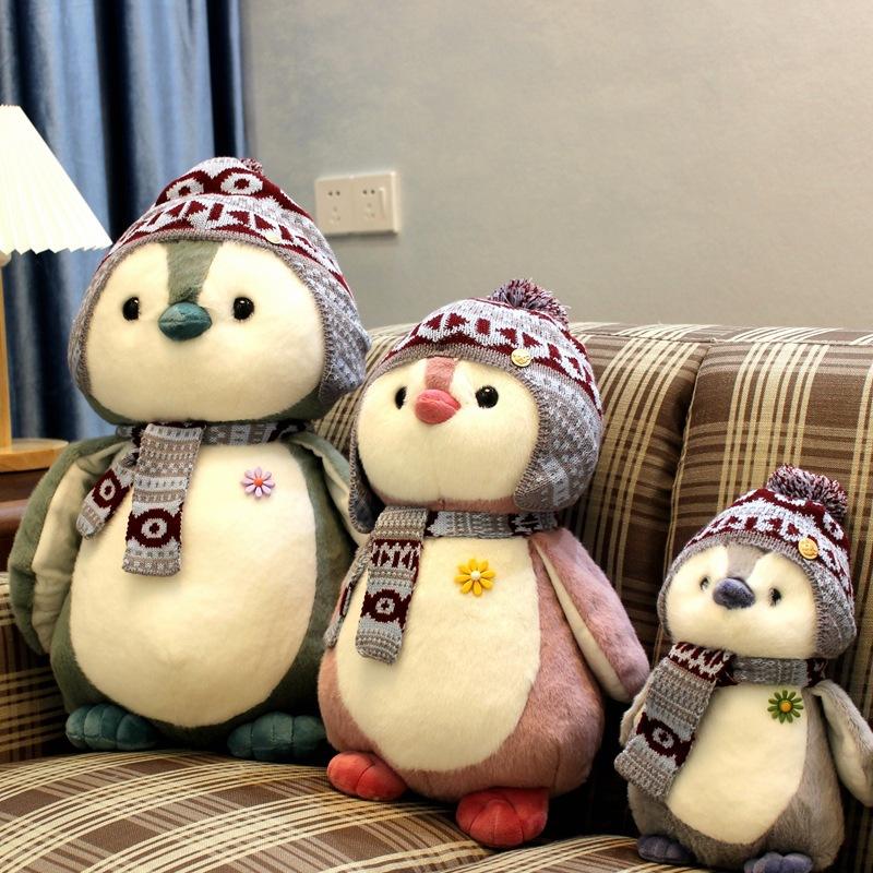 Bambola pinguino giapponese carina sciarpa cappello di Natale bambola calmante peluche bambine bambini