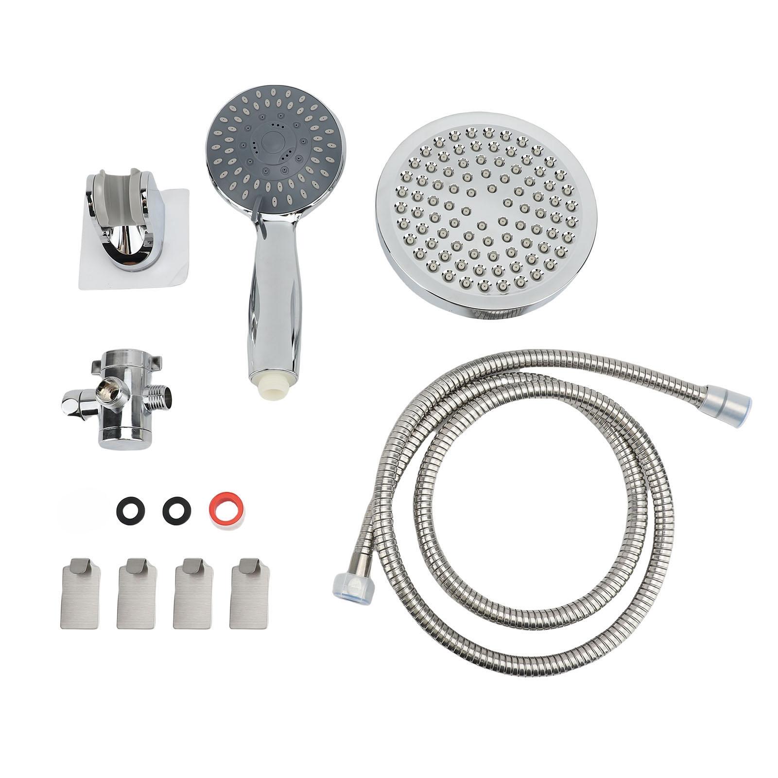 

Душевая система Дождевая лейка Ручной душ Набор Нержавеющая сталь 3 функции Большая зона покрытия 5 слоев Полировка для ванной комнаты серый