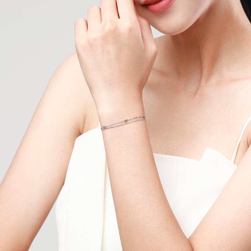 MODIAN Silver Double Layer Beads Link Chain 925 Sterling Silver Trendy Simple Female Bracelet For Women Wedding Jewelry