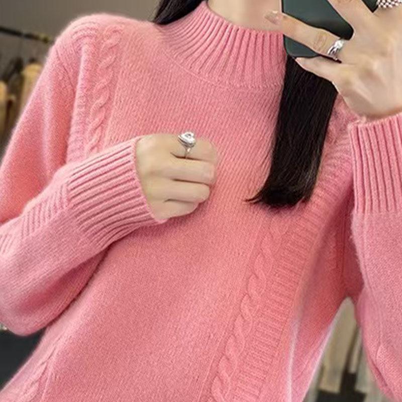 Women's Short Loose Wool Turtleneck Sweater - Solid Color Long Sleeve Knitwear