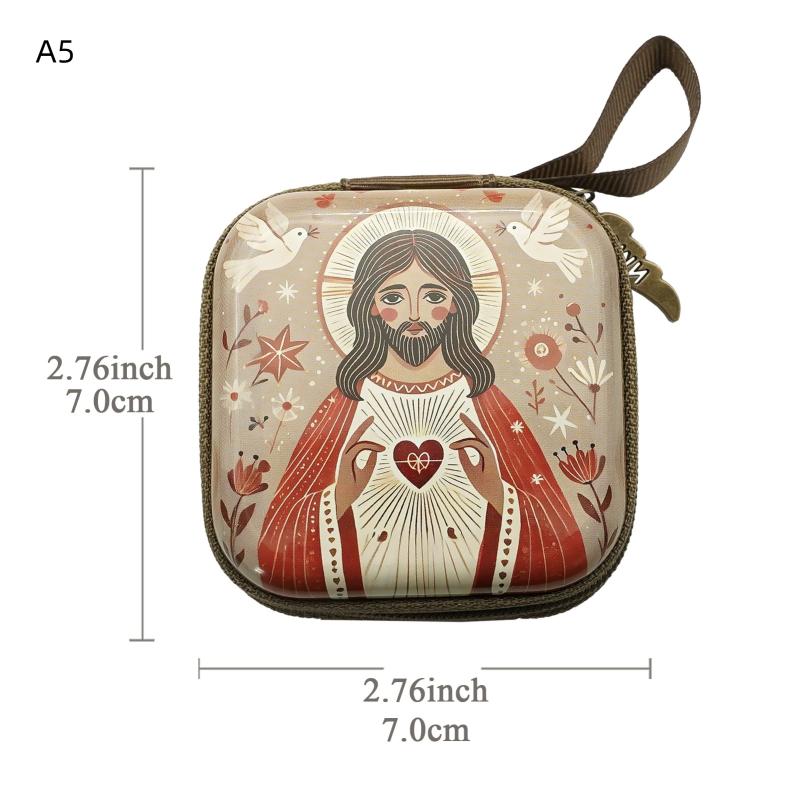 7X7Cm Virgin Mary Jesus Prayer Rosary Bag Religious Jewelry Storage Box Articulos Religioso