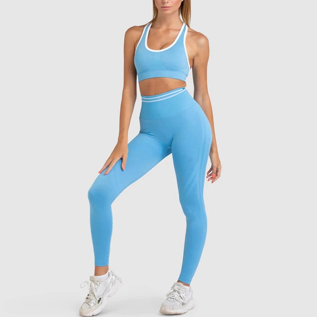 Women Seamless Sports Bra and High Waist Leggings Set Two Piece Workout Outfits Yoga Gym Fitness Activewear for Training Running