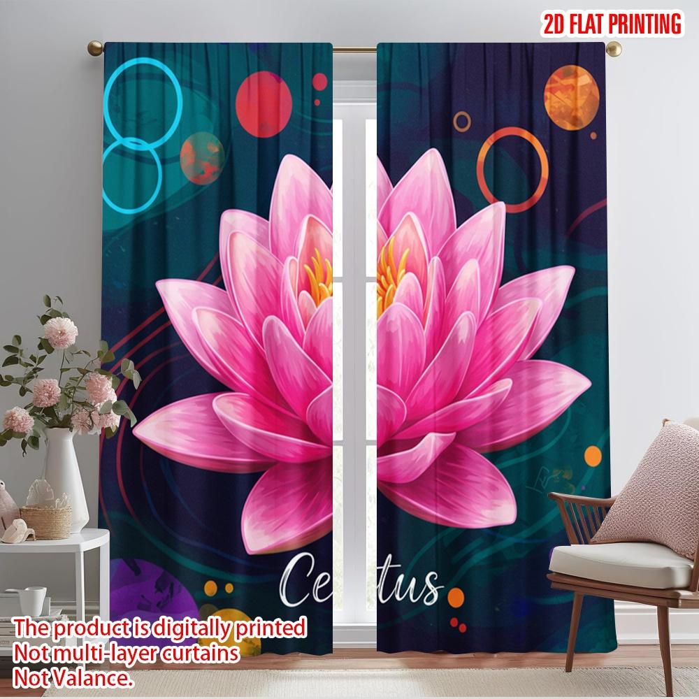 

2pcs 2D flat printing Window Drapes Lotus Flower Polyester Without Electricity Festive Curtains for Booths Studio Props 52.50×116.00 CM 2pcs