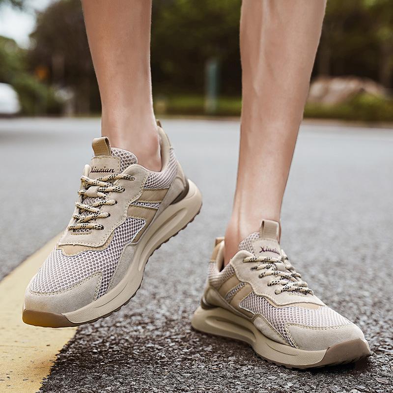 Summer men's shoes first layer pigskin mesh breathable casual sports running shoes trendy versatile German training trendy shoes dad shoes