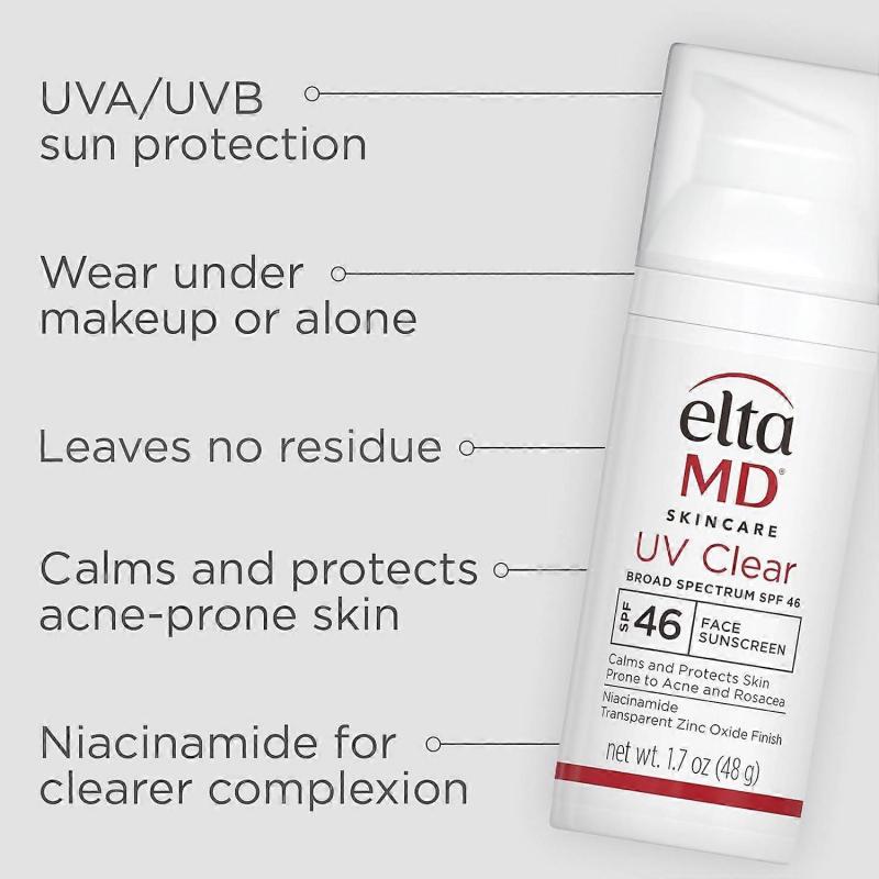 EltaMD UV Clear Krem do twarzy z filtrem SPF 46, Beztłuszczowy krem przeciwsłoneczny z tlenkiem cynku