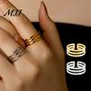 Stainless Steel Finger Band Thumb Ring Geometric Lines Shape Adjustable Opening Design Versatile Jewelry Gift