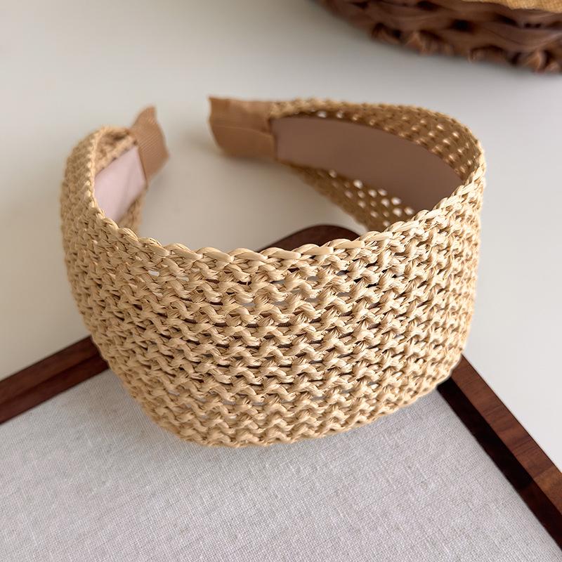 Bohemian Straw Wide-Brimmed Headband for Women - Vacation Style Hair Accessory