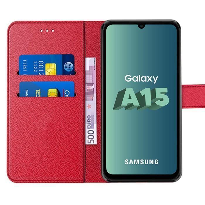 Coque de protection - BOOLING - pour Samsung Galaxy A15 4G-5G - Rouge - Antichoc - Cuir PU