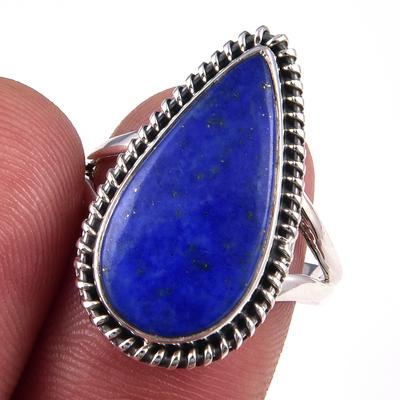 Natürlicher Lapislazuli Edelstein Handgefertigt 925 Massiver Sterling Silber Ring S.9 D5Y72