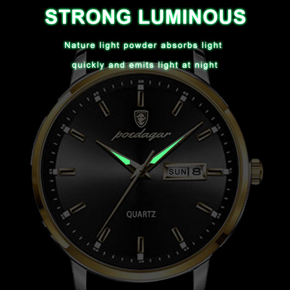 Erkek Saati İş Kuvars Saatler Moda Deri Su Geçirmez Işıklı Hafta Tarih Üst Marka Lüks Erkek Kol Saati