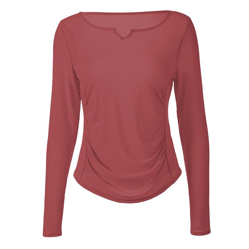 "Women's Long Sleeve Mesh Yoga Top - Breathable Pilates & Running Fitness Cover-Up"