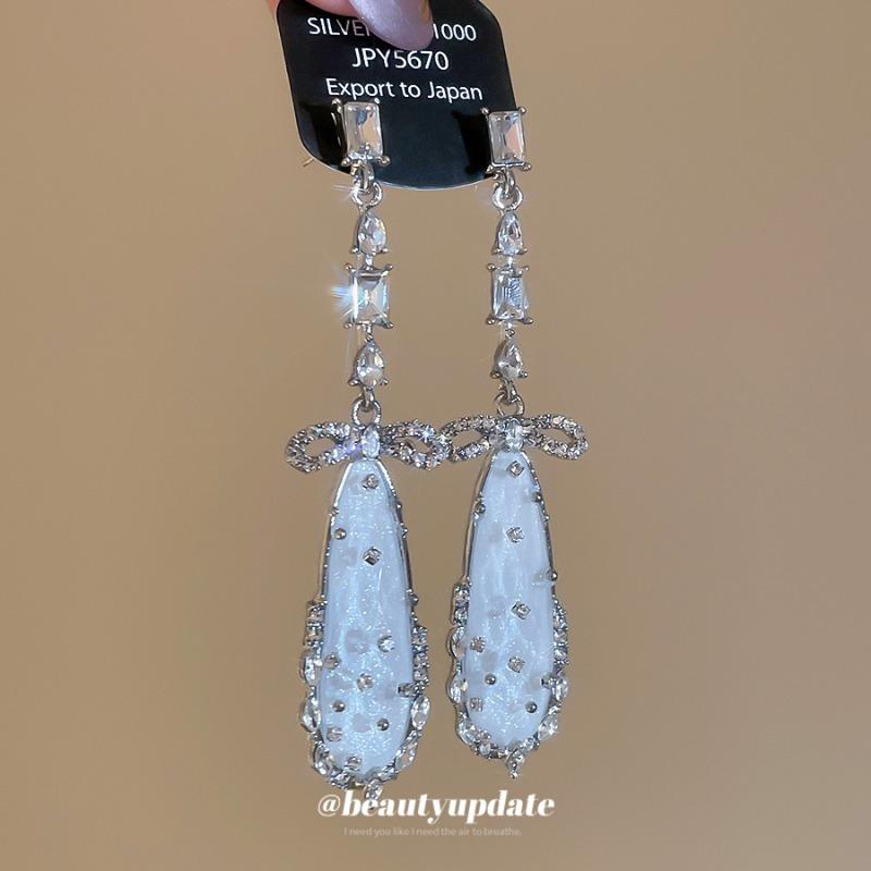 Silver Needle Zircon Bow Water Drop Earrings Cold Style Fashion Elegant Earrings Earrings Light Luxury Premium Earrings Women