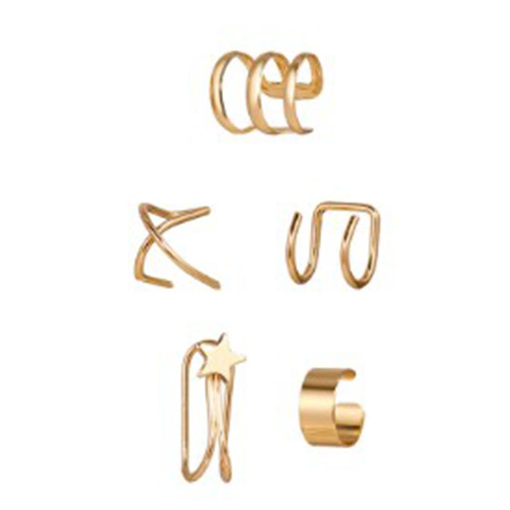 7pcs Ear Cuffs Earrings Women Girls Alloy Stylish Leaf Star Shaped Pendant Clip On Earrings Jewelry Set