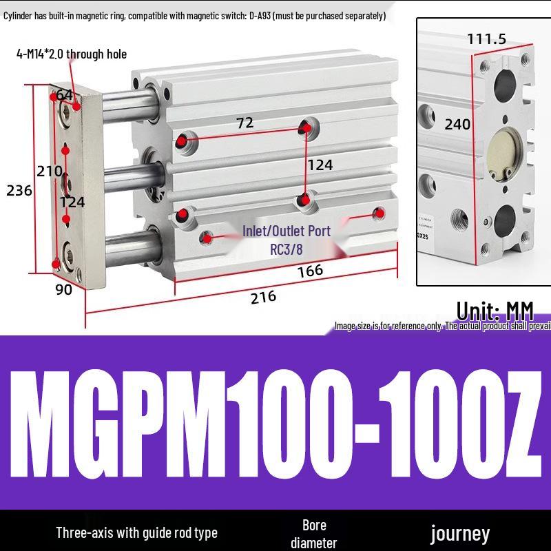 Compact Three-Axis Pneumatic Guided Rod Cylinder 12/16/20/25/32-10/20/40/50/75z