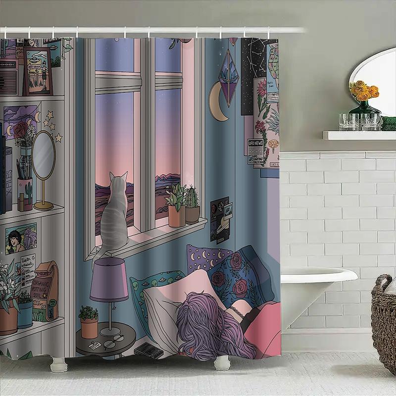 Aesthetic Room Decor Shower Curtain Botanical Plants Witchy Cottagecore Home Decor Blackout Waterproof Bathroom Curtains