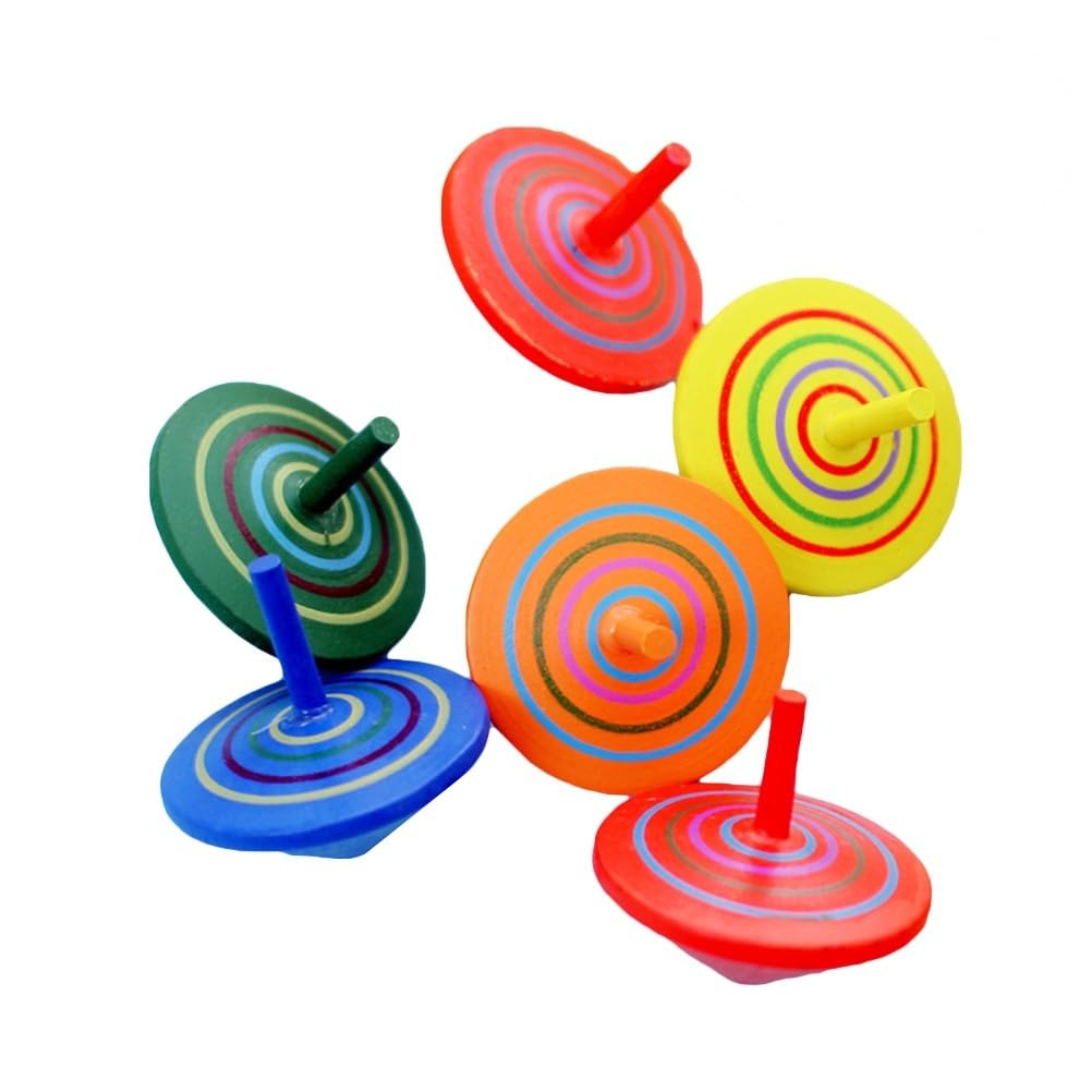 LIOOBO Hand Crank Wooden Spinning Handstand Fun Educational Set of 12 Tops, Tops, Tops, Kids' Toys, (Random Colors)