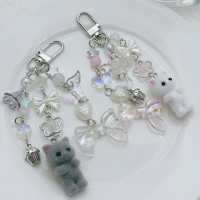 Ciondolo Gatto Floccato Kawaii Laccetto per Telefono Catena Carina per Telefono Cellulare Ciondolo per Zaino Ciondolo per Custodia Cuffie Regali