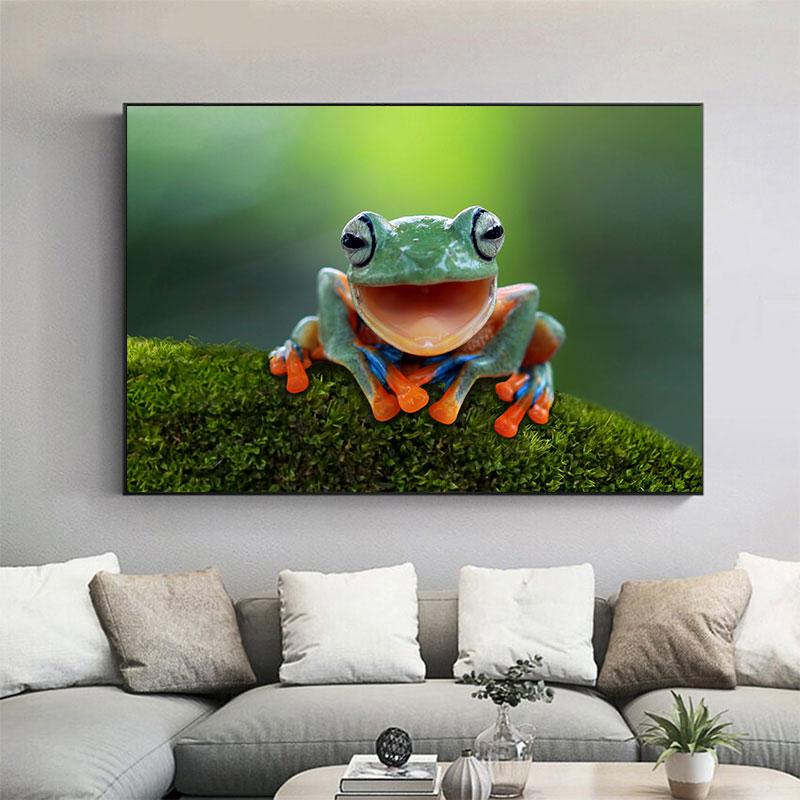 

Забавные настенные художественные картины в виде лягушки, картина с улыбкой и лягушкой на холсте, листья, постеры с животными и принты для гостиной, домашний декор, Cuadros 21cm×30cm NoFrame