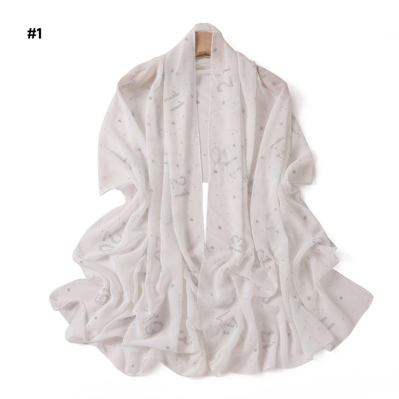 Rhinestone Arabic Numerals Beads Bubble Chiffon Hijab Shawls Women Wrap Elastic Muslim Full Cover Islam Foulards Bonnet Headband