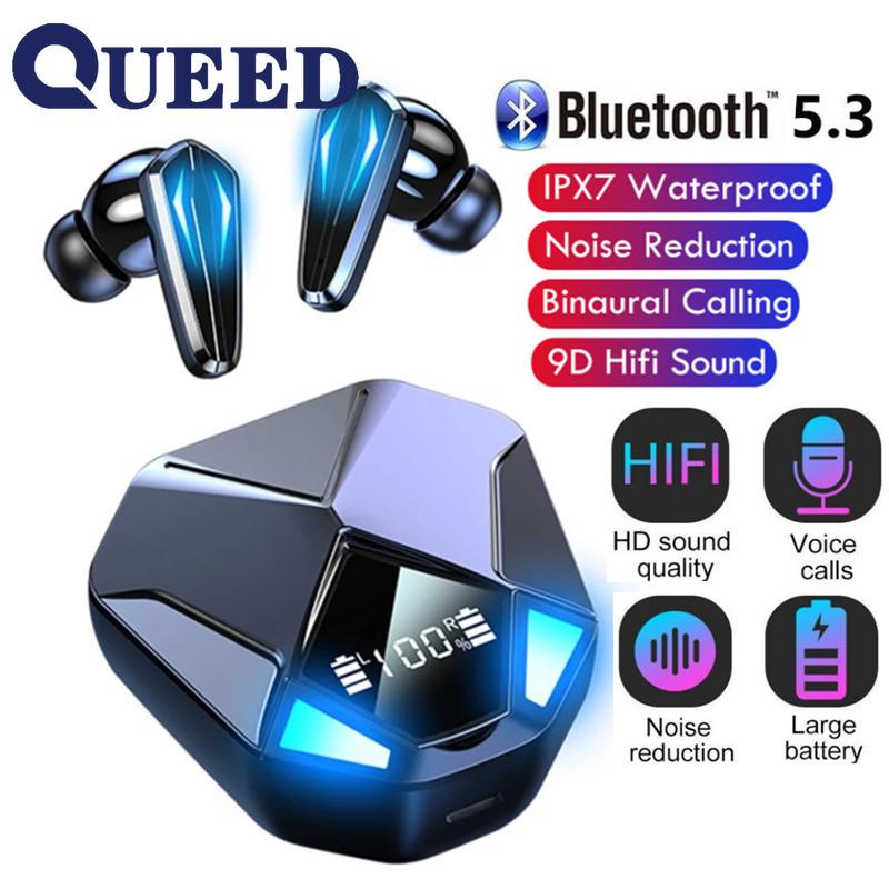 

Беспроводной номер Bluetooth-гарнитуры показывает большие мощные наушники TWS с дальним радиусом действия