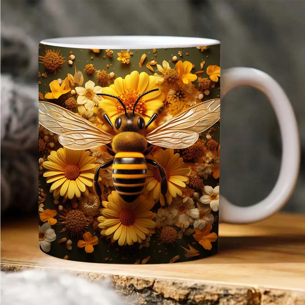 Flower Bee mug insect lover office tea cup mug friends birthday gift coffee mug kids milk cup 301-400ml