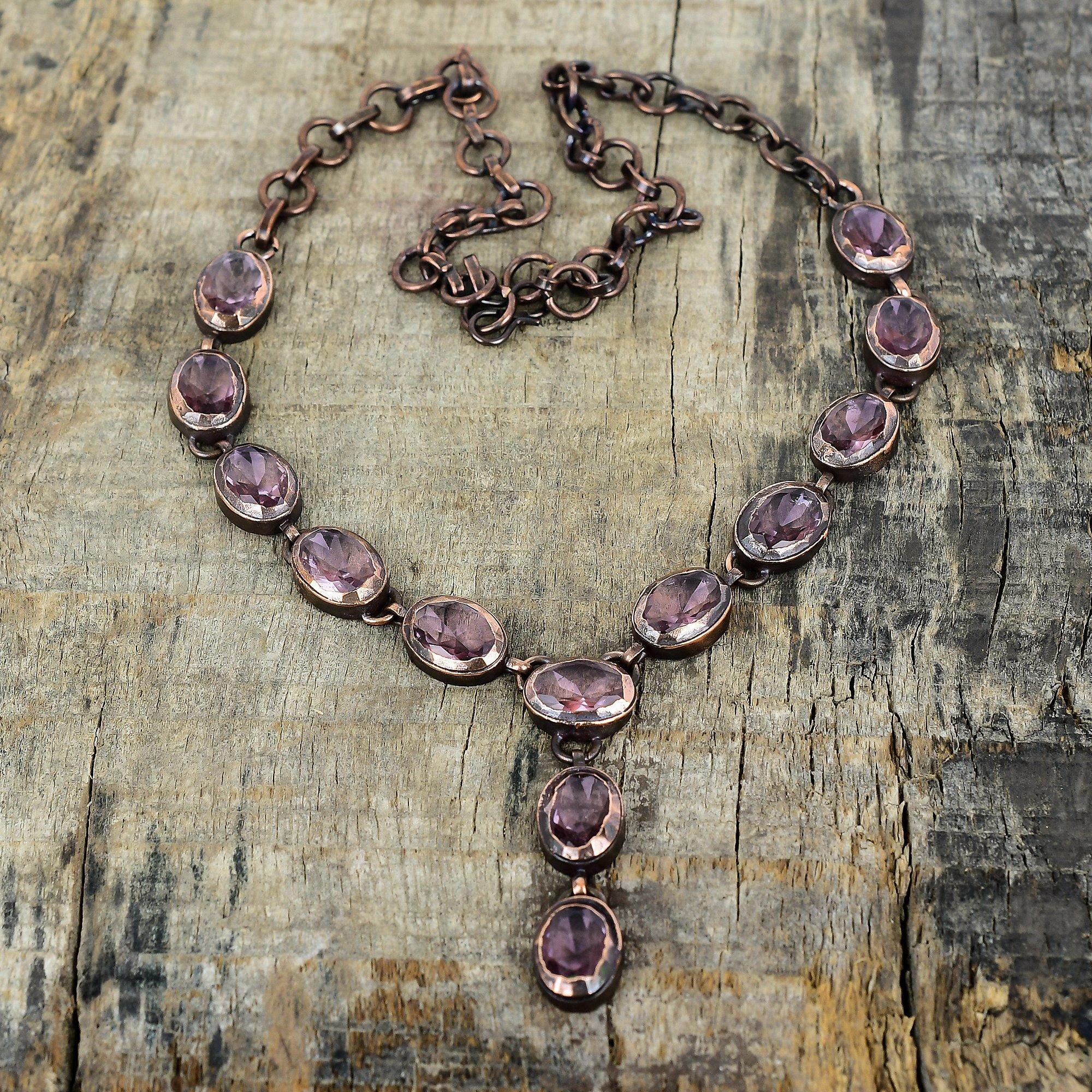 Граненый розовый кунцит ожерелье гальванизированное медное ювелирное изделие регулируемая цепочка ожерелье ручной работы ювелирное изделие драгоценный камень гальванизированное медное ожерелье Adjustable