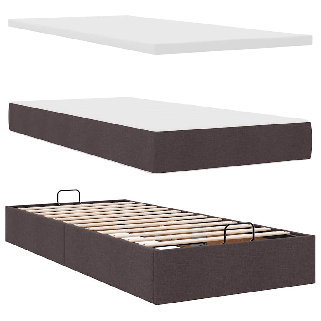 Ottoman Bed with Mattress Dark Brown 90 x 190 cm Fabric