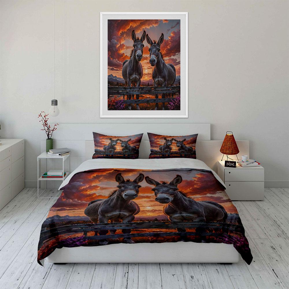 Two Donkeys At Sunset Duvet Cover Set With 3D Printing Design Soft Polyester Bedding Set All-Season Comfort Machine Washable