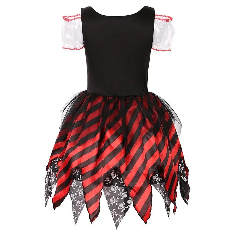 3-12Y Pirate Cospay Costume Skull Party Striped Dress with Toy Set for Christmas Halloween Captain Jack Princess Dress Party